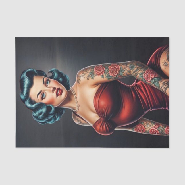 Retro Rockabilly Pinup Frau Dekoupage Seidenpapier (Vorderseite)