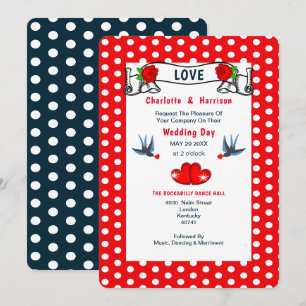 Retro Rockabilly Punkte Hochzeit Einladung