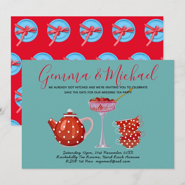 Retro Rockabilly Wedding Tea Party der 50er Jahre  Einladung (Vorne/Hinten)