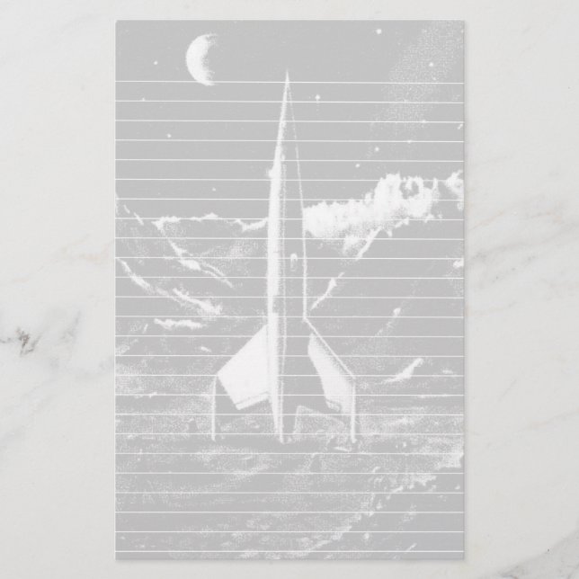 Retro Rocket auf unfruchtbarem Planeten Briefpapier (Vorderseite)