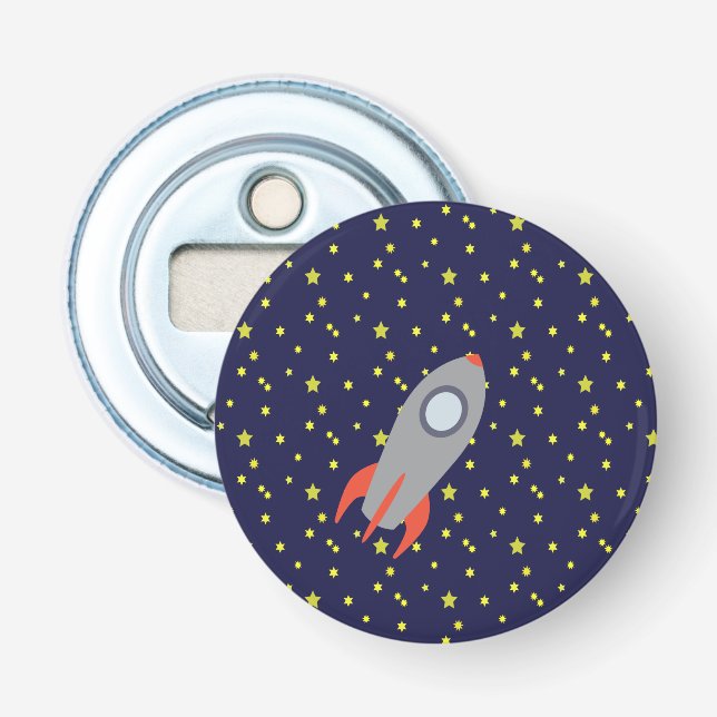 Retro Rocket-Schiff mit Sternchen-Vereinbarung Flaschenöffner (Vorderseite)
