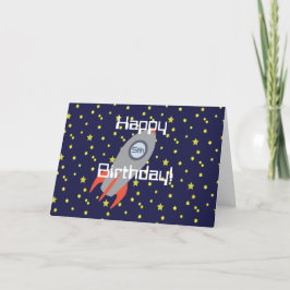 Retro Rocket Ship and Stars Happy Birthday Karte