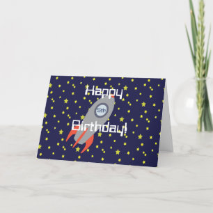 Retro Rocket Ship and Stars Happy Birthday Karte