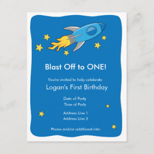 Retro Rocket Ship Blast Off Birthday Einladung