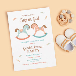 Retro Rocking Horse Baby Gender Reveal Einladung