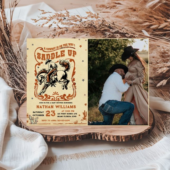 Retro Rodeo Western Cowboy Baby Dusche Foto Einladung (Von Creator hochgeladen)