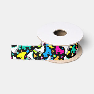 Retro Rollen-Skate NeonBrights auf schwarzem Band Satinband
