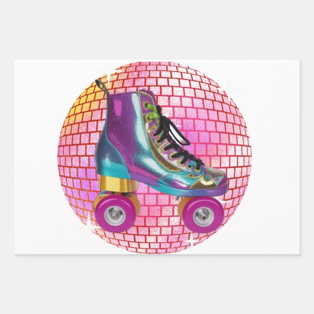 Retro Roller Disco Ball Wrapping Paper Sheets Geschenkpapier Set (Vorderseite)
