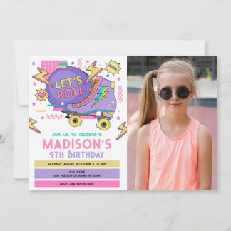 Retro Roller Skate 80s 90s Theme Birthday Photo Einladung