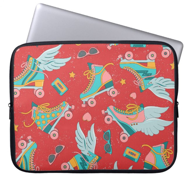Retro Roller Skate: Hellroter Hintergrund Laptopschutzhülle (Vorderseite)