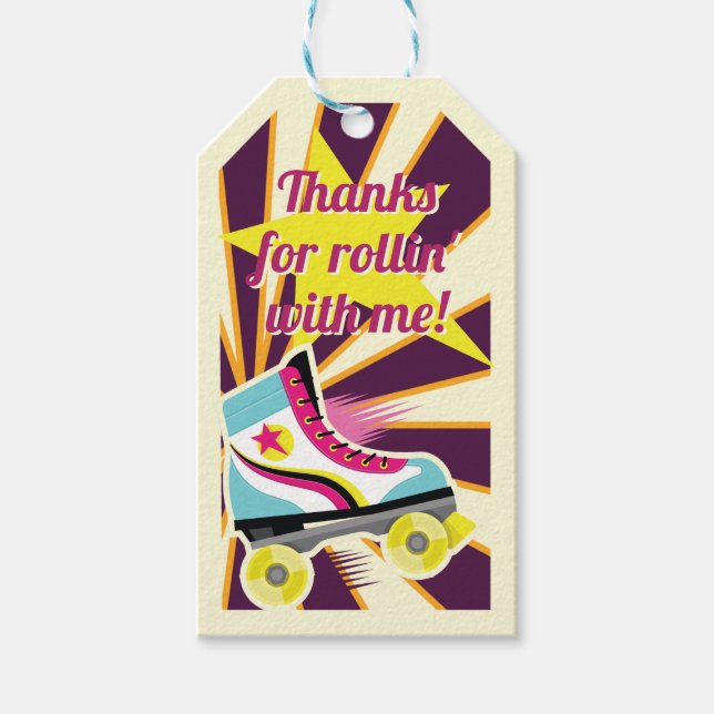 Retro Roller Skate Party Pink & Purple 70's  Geschenkanhänger (Vorderseite)