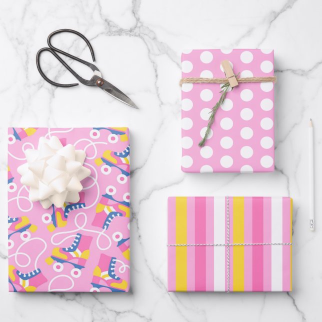 Retro-Roller-Skate Wrapping Paper Set 3 Geschenkpapier Set (Vorderseite)