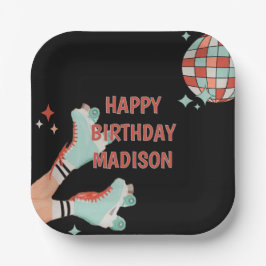 Retro Roller Skaten Birthday Paper Napkin Pappteller