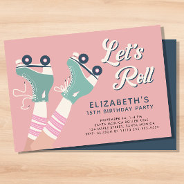 Retro Roller Skaten Birthday Party Pink Einladung