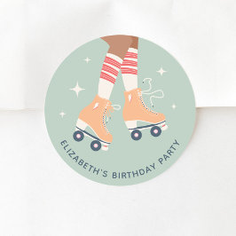 Retro Roller Skaten Birthday Party Sage Green Runder Aufkleber