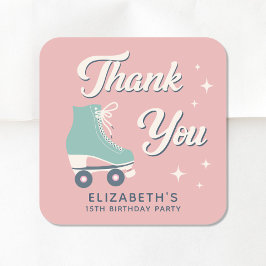 Retro Roller Skaten Girls Geburtstagsparty Quadratischer Aufkleber