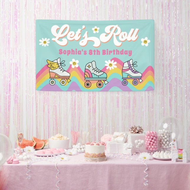 Retro Roller Skaten Rainbow Birthday Banner (Party)
