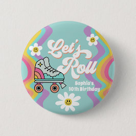 Retro Roller Skaten Rainbow Birthday Button