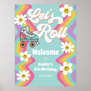 Retro Roller Skaten Rainbow Birthday Poster