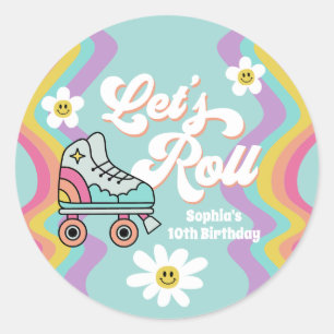 Retro Roller Skaten Rainbow Birthday Stickers