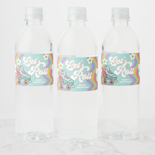 Retro Roller Skaten Rainbow Birthday Water Labels