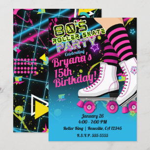 Retro Roller Skaten Skate Birthday Party Inv. Einladung