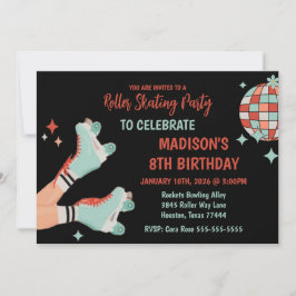 Retro Roller Skating Birthday Party Invitation Einladung