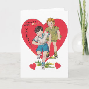 Retro Roller Skating Valentine's Day Card Feiertagskarte
