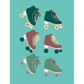 Retro Rollerskates Green Pink Postkarte