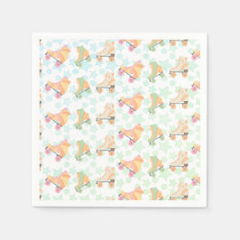 Retro Rollerskating Geburtstags Skate Stars Pastel Serviette