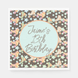 Retro Rollerskating Geburtstags-Skate Sternenmuste Serviette