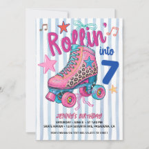 Retro-Rollschuh fahrendes Mädchen zum 7. Geburtsta