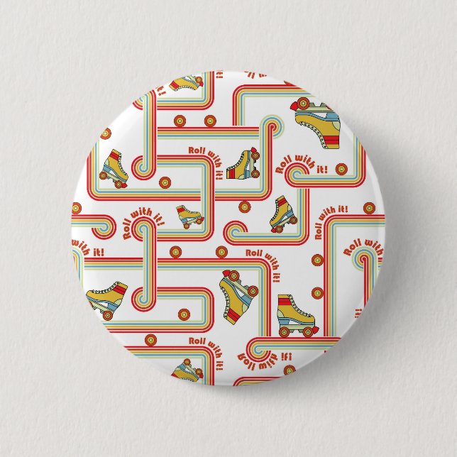 Retro-Rollschuh-Muster-Rundknopf Button (Vorderseite)