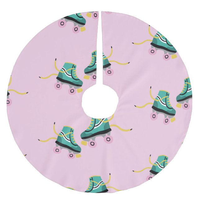 Retro-Rollschuhe: rosa Muster. Polyester Weihnachtsbaumdecke (Vorderseite)