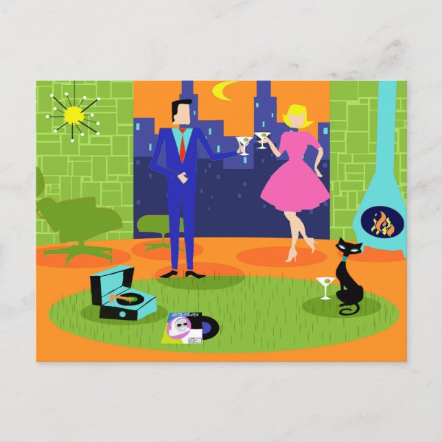 Retro Romantic Evening Pärchen Postcard Postkarte (Vorderseite)