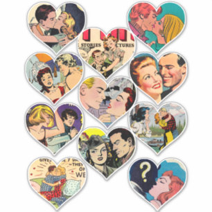 Retro-Romantik Comicen Herz Liebhaber Paare Kunst Aufkleber