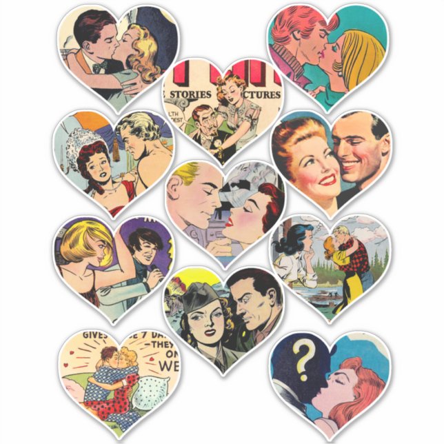 Retro-Romantik Comicen Herz Liebhaber Paare Kunst Aufkleber (Vorderseite)