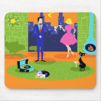 Retro romantische Abends-Paare Mousepad
