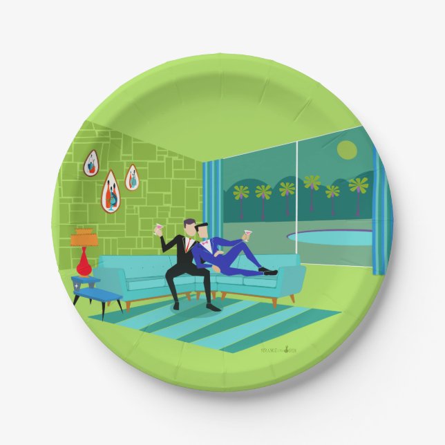 Retro Romantische Gay Couple Paper Plate Pappteller (Vorderseite)