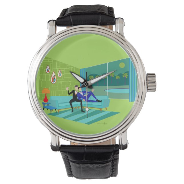 Retro Romantische Gay Couple Watch Armbanduhr (Vorderseite)