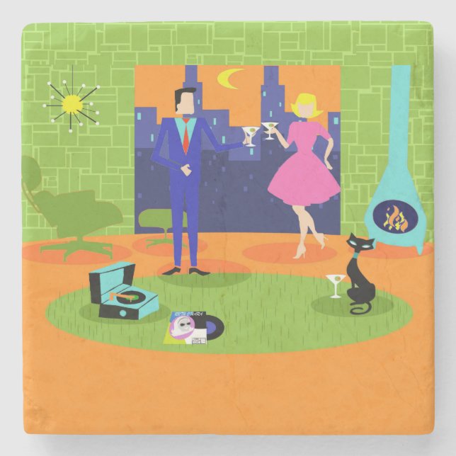 Retro Romantischer Abend Couple Stone Untersetzer (Vorderseite)