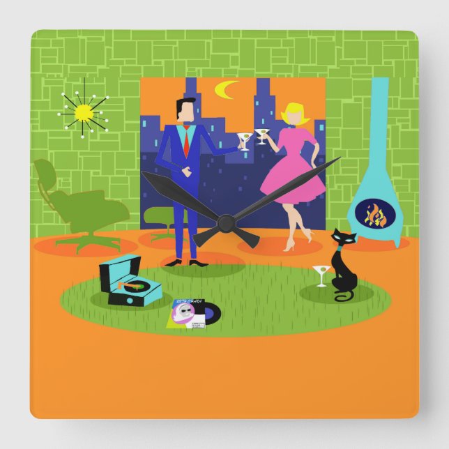 Retro Romantischer Abend Luftsäule Quadratische Wanduhr (Vorderseite)