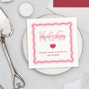 Retro romantischer wellenförmiger Rahmen Herz Mono Serviette