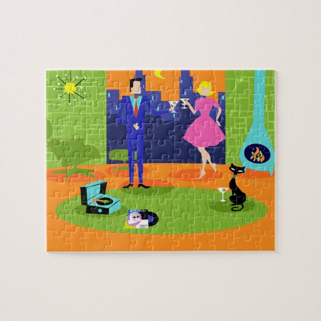 Retro romantisches Abends-Paar-Puzzlespiel (Horizontal)