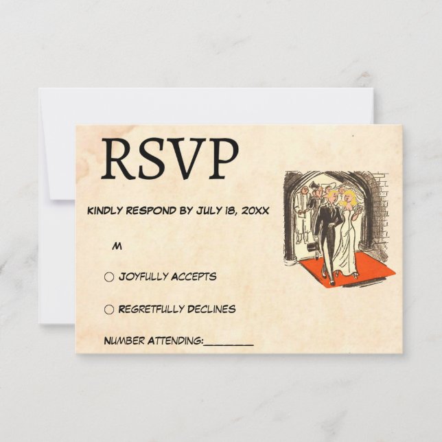 Retro Romantisches Couple Comic Themed Wedding RSVP Karte (Vorderseite)
