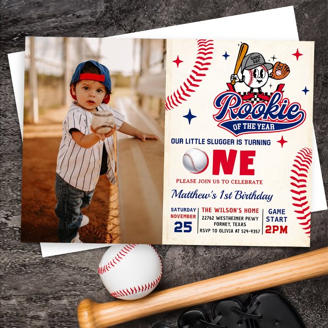 Retro Rookie des Jahres Baseball 1. Geburtstag Einladung (Von Creator hochgeladen)