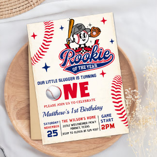 Retro Rookie des Jahres Baseball 1. Geburtstag Einladung