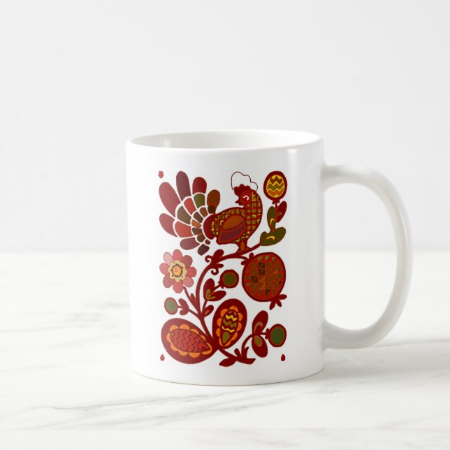 Retro Rooster 60er Mod Style Orange und Red Print Kaffeetasse (Rechts)