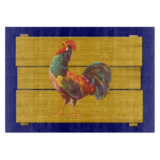 Retro Rooster Glas Cutting Board Schneidebrett (Vorderseite)