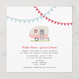 Retro rosa Anhänger-Hochzeit laden ein Einladung